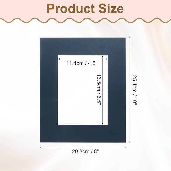 uxcell Picture Mats, 8 x 10 Mat Board Center for 5 x 7 Pictures Acid Free White Core Bevel Cut Frame Mattes for Display Art Measuring, Dark Blue