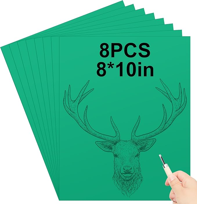 Yeaqee 8 Pcs 8 x 10 Inch Linoleum Block Rubber Carving Block Soft Linocut Blocks Large Linoleum Sheet Unmounted Lino Plates for Engraving Art Project Printmaking Artist Studio Supplies, Green