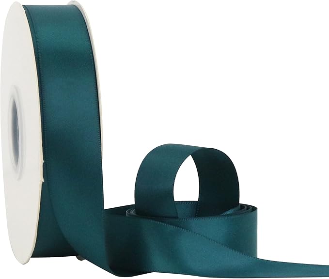HUIHUANG Teal Green Ribbon 1 inch x 50 Yards Double-Faced Satin Silk Ribbon for Gift Wrapping, Crafts, Wedding, Christmas Tree Decor
