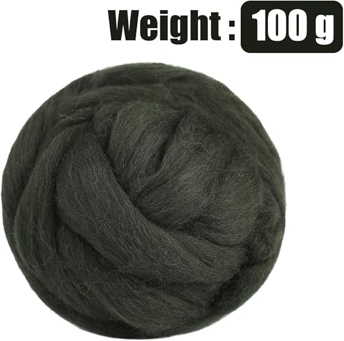 3.53oz Wool Roving Yarn, Wool Felting Supplies, Pure Wools, Chunky Yarn, Spinning Wool Roving for Needle Felting Wet Felting DIY Hand Spinning (Dark Green)