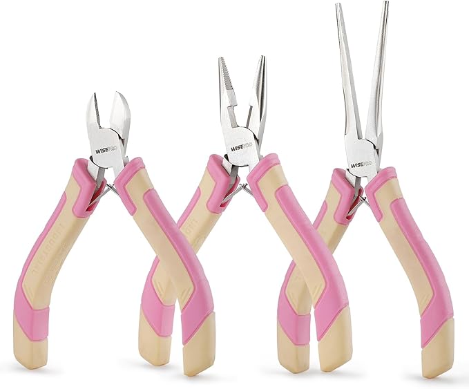 3 PCS Mini Pliers Set, Pink Jewelry Pliers Kit with Needle Nose, Diagonal and Long Nose, Small Plier Tool for Jewelry Making, DIY Crafts, Beading and Electronic Repair