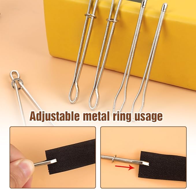 4 PCS DIY Rope Threader Clip, Drawstring Threader Tool Set, Sewing Loop Turner Hooks Metal Easy Pull Drawstring Threader with Tweezer Sewing Tool for Drawstring Replacement for Hoodies, Shorts, Pants
