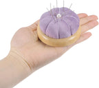 HARFINGTON Wooden Base Pin Cushion Japanese Style Cute Needle Holder Pincushions Round for Sewing Quilting Needlework DIY Crafts, Dark Red