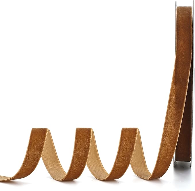 Brown Velvet Ribbon,5/8" W x 20Yd Single Face,Great for Gift Wrapping,Hair Bows,Handmade Craft and Christmas,Wedding Decoration (5/8" Brown)