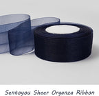 Bule Ribbon for Gift Wrapping, 1 inch 50Yard Sheer Organza Tulle Ribbon for Flower Bouquet, Navy Blue Gifts Wrap Chiffon Ribbons for Fathers Day, Wedding, Crafts, Birthday Party Decorations