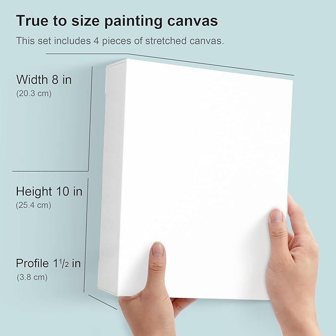 PHOENIX 8x10 Inch 4 Pack Gallery Canvas - 1.5 in Thick Small Canvases for Painting - Deep Edge 100% Cotton 11 Oz. Gesso Primed White Blank Professional Canvas Oil & Acrylic Paints