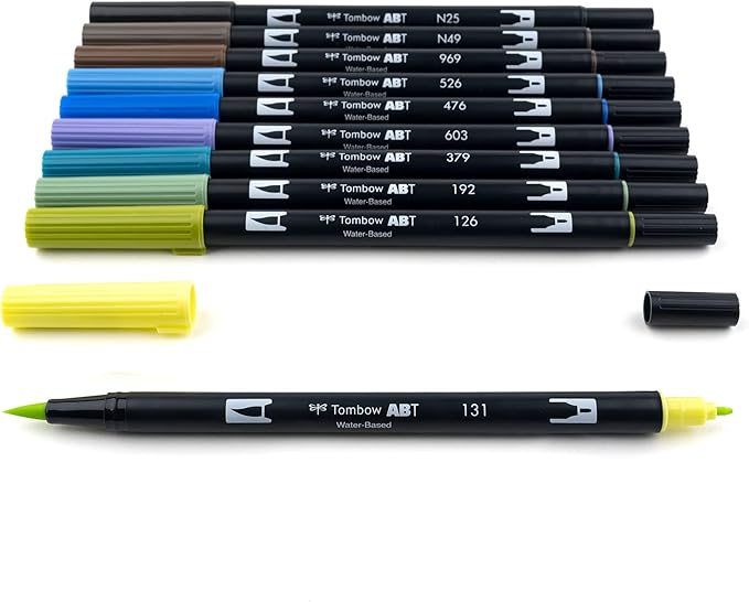 Tombow 56169 Dual Brush Pen Art Markers, Landscape, 10-Pack. Blendable, Brush and Fine Tip Markers