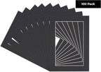 6x8 Mat for 8x10 Frame - Precut Mat Board Acid-Free Show Kit with Backing Board, Clear Bags, Black Photo Matte Made to Fit a 8x10 Picture Frame Matboard, Pack of 100