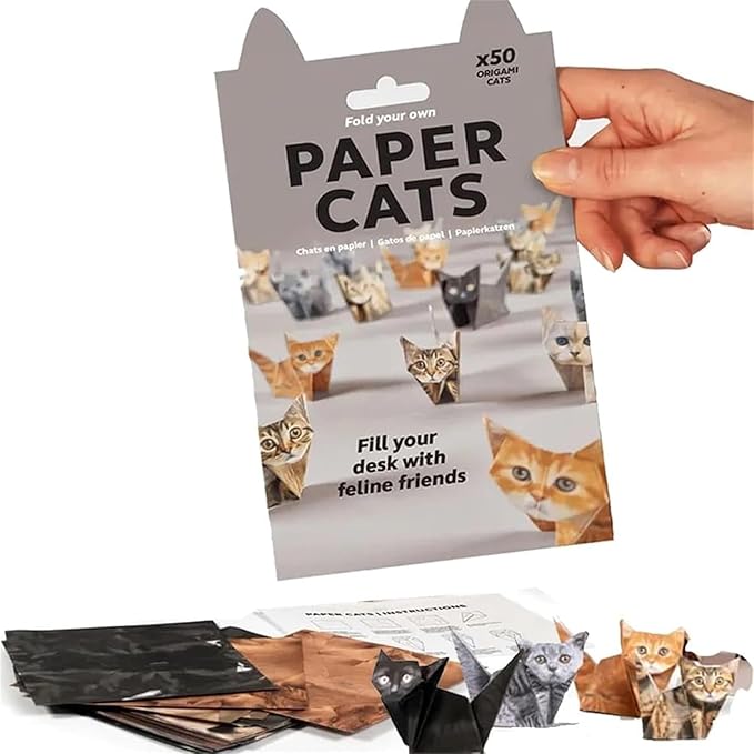 DIY Paper Cats Kit, Cute Kitten Origami Papercraft Kit, 50 Sheets DIY Origami Paper to Fold Cute Cat / Dog / Dinosaur Figures for Teens & Adults, Desk Decoration & Gift for Cat Lovers