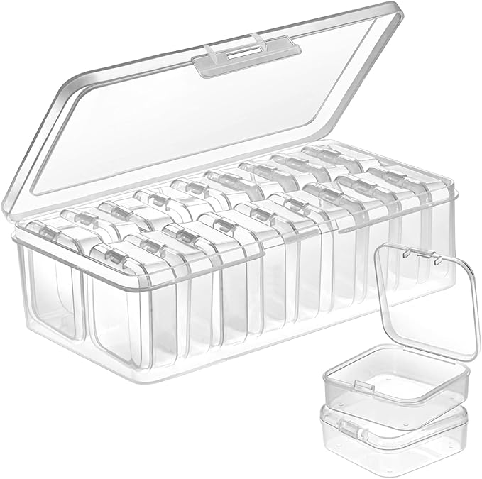DUOFIRE 18 Pieces Plastic Bead Organizer, Craft Organizers and Storage Bead Storage Containers Small Transparent Boxes with Hinged Lid for Modular Storage of Small Parts, Diamonds, DIY Art, Jewelry
