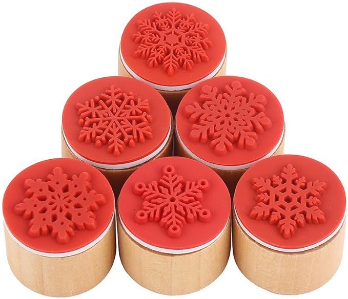 DECORA 6 Pieces Snowflake Floral Wooden Rubber Stamps for Card Making Scrapbooking and Crafts