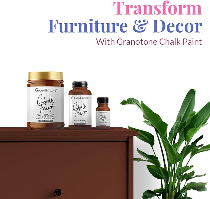 GRANOTONE Chalk Paint for Furniture | Matt-Finish Water-Based Acrylic Paint for Wood, Walls, Metal, Glass, Paper, Fabric Canvas | Maximum Coverage Chalk Paint for Kids & Adults, 500 Ml (NUT BROWN)