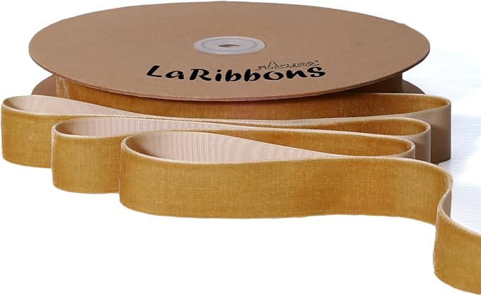 LaRibbons Thin Velvet Ribbon 1 Inch x 25 Yards, Khaki Velvet Ribbon for Christmas Tree, Gift Wrapping, Wreath Bow, Outdoor Decoration