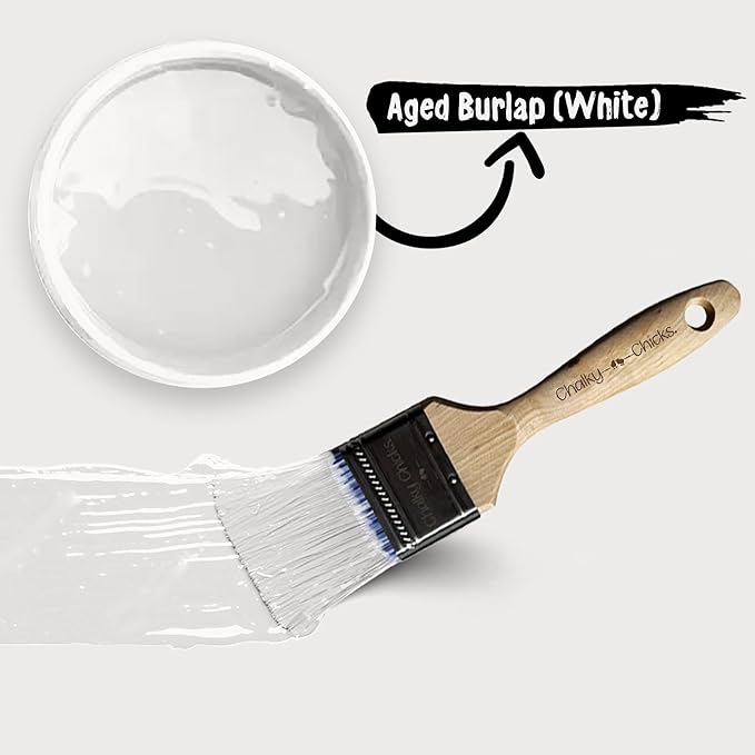 Chalky Chicks All-in-One Chalk Paint for Furniture or Cabinet - 8 Fl Oz - Matte Finish Aged Burlap White for Metal, Wood Furniture Paint - No Sanding All-in-One for Home Decor & Crafts, USA Made