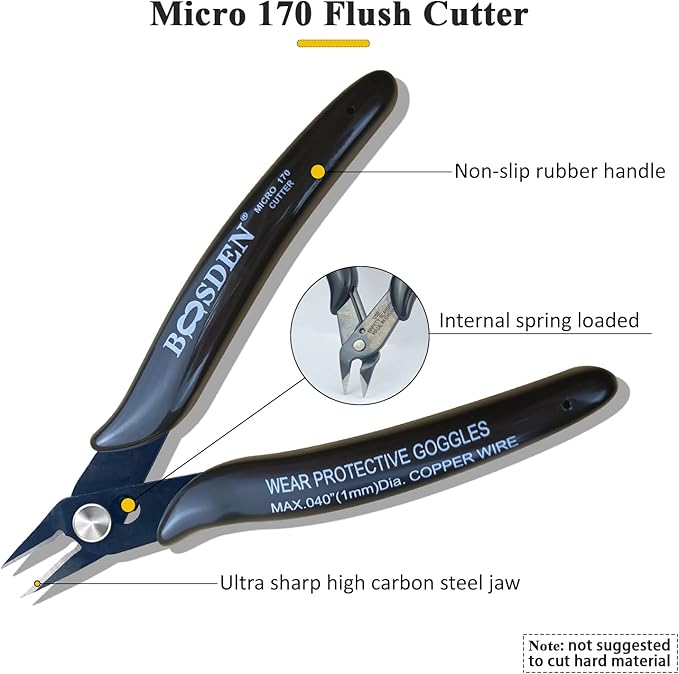 170 Wire Cutters, 10 Pack, Flush Cut Pliers 5 Inch, BOOSDEN Micro Wire Cutters Diagonal Cutting Pliers, Flush Cutter for Jewelry Making, Wire Snips Nippers for Artificial Flowers, Crafts, Zip Ties