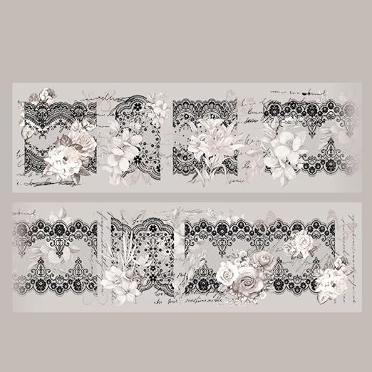 3pcs Vintage Lace Tape Cutout Art Lace Black White Stickers Roll Sticker PET Reusable Exquisite Lace Floral Flowers Pattern Tape for DIY Scrapbook Album Journal Photo Frames Decor