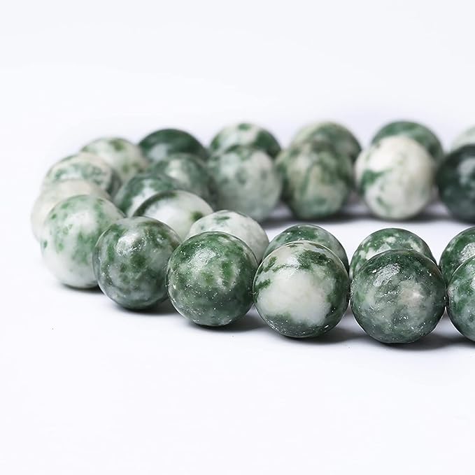 90pcs 4mm Natural Green Spot Stone Stone Beads for Jewelry Making Loose Spacer Round Beads DIY Bracelets Necklaces 15" (4mm, Green Spot Stone)