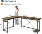 Coleshome 66" L Shaped Larger Gaming Desk, Corner Computer Desk, Sturdy Home Office Computer Table, Writing Workstation, Vintage