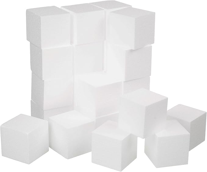 Crafare 2x2x2 Inch Foam Square Blocks 24Pack Mini Square Cubes for Sculpting Polystyrene Cubes for School Crafting Modeling Art Projects
