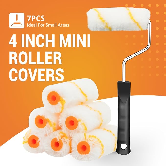 ETERNA Mini Paint Roller Kit, 10 Pieces Paint Supplies for House Painting with Paint Tray, 4 inch Paint Roller Covers&Frame, Perfect for Wall Decorating Home DIY