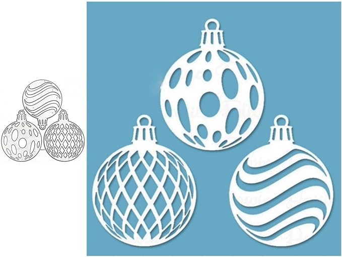 Mvchifay Cutting Dies for Card Making Metal Die-Cuts Scrapbooking Tool Hollow Frame DIY Craft Punch Template Embossing for Paper Album Decor(3 Christmas Balls-12x12cm)