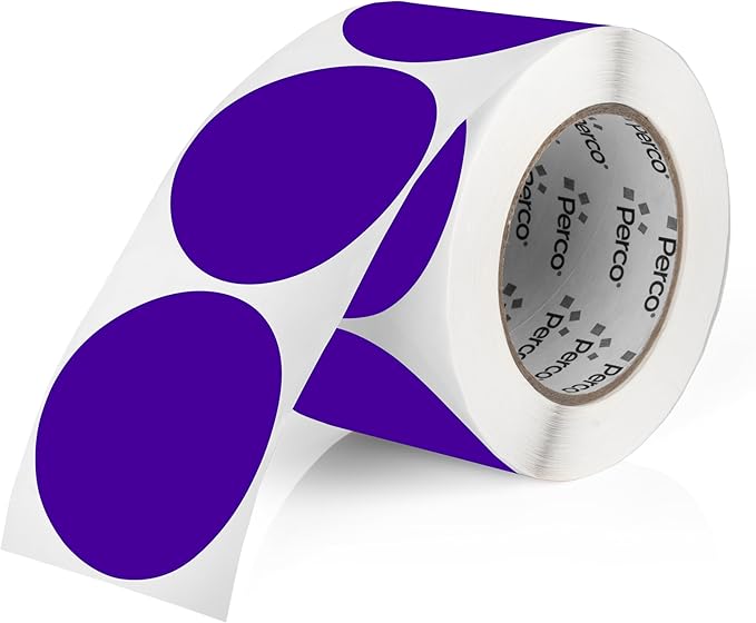 Perco Purple 3-Inch Round Circle Dot Sticker Labels with Easy Peel Perforation - 500 Labels per Roll - Strong Adhesion, Vibrant Colors for Organizing, Crafting & More - Made in USA