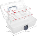 MyGift 13 Inch Transparent Plastic Empty Multipurpose Storage Box with Gray Handle, Latching Lid and 2 Expandable Trays for Tools, First Aid, Sewing Kit, Arts Crafts Supplies