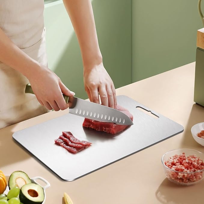 100% Pure Titanium Cutting Board for Kitchen – Non-Toxic, Double-Sided, Eco-Friendly, Dishwasher Safe, Rustproof, Knife-Friendly Chopping Board for Meat, Vegetables & Fruits (14 x 10 in)