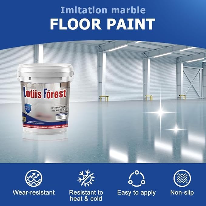 Louis Forest Epoxy Floor Paint, High-Gloss Marble Effect Coating, Epoxy Colored Sand Floor Paint, Wear-Resistant and Non-Slip for Indoor Outdoor (1KG-Green)