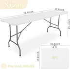Folding Table 6 FT Lightweight Camping Table Portable Plastic Rectangular Outdoor Dining Table Steel Legs Fold-in-Half with Carrying Handle for Indoor,Picnic,Party,Wedding,Events(White)
