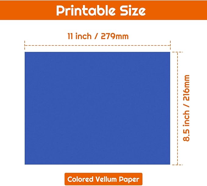 Shynek Colored Vellum Paper, 50 Sheets, 10 Colors, 8.5 x 11, Transparent, Printable, Clear Vellum Sheets for Ink Jet & Laser Printer