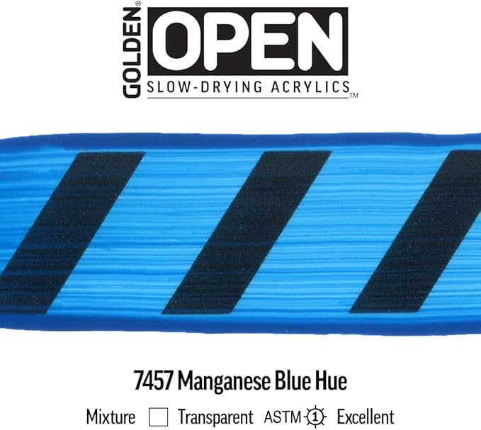 OPEN Slow-Drying Acrylics by GOLDEN, Manganese Blue Hue, 2 fl oz. tube, Professional Acrylic Paint, Transparent
