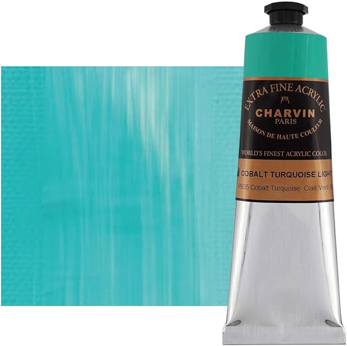 Charvin Extra Fine Professional Artist Acrylic Paint Colors, Nature Themed Hues, 150ml Cobalt Turquoise Light