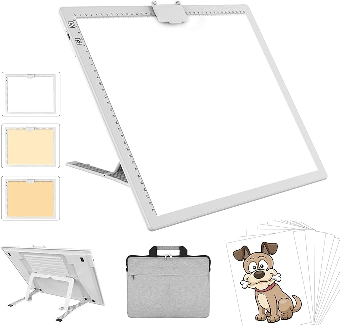 Wireless Rechargeable A3 Light Pad with Carry Bag,Diamond Art Light Board 2500mAh Battery,3 Color Temperatures and Stepless Dimming,Light Box for Tracing,Diamond Painting,Weeding Vinyl