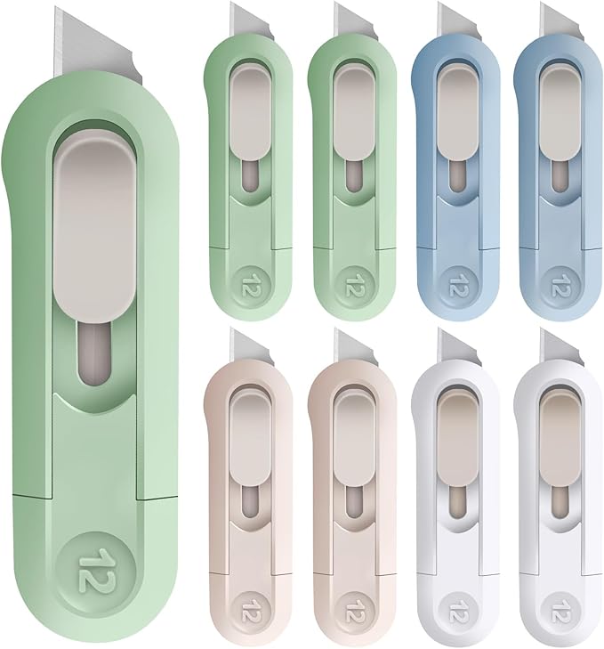 DIYSELF 8 Pack Box Cutter, Box Cutter Retractable Letter Opener, Cute Utility Knife Exacto Knife for School, Razor Knife for Crafts, Paper, Packages, Small Box Cutters Bulk for Women Girls
