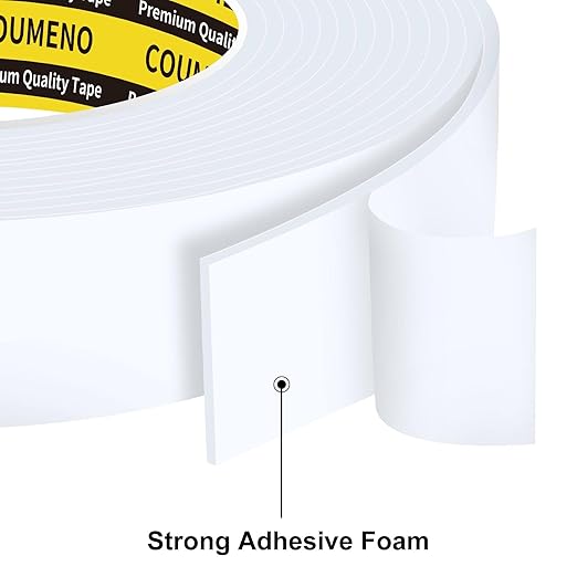Double Sided Foam Strip, EVA Foam Tape, Double Sided Sponge Adhesive Mounting Tape for Home Office Decor 0.98inX16.4FT White