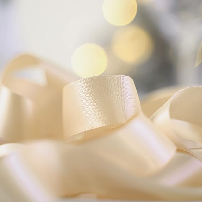 HUIHUANG Champagne Satin Ribbon 1 inch Silk Satin Ribbon 50 Yards Double Face Satin Ribbons for Wedding Decor Christmas Gift Wrapping Tree Decor Bows Bridal Floral Bouquet Invitation Card Party