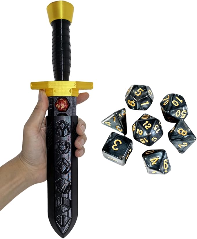 Dagger Dice Holder Box Dice Tower Dungeons and Dragons RPG Tabletop Roleplaying Game Jail DND (Random 7PCS D20 Dice Set Included) Black&Black&Gold
