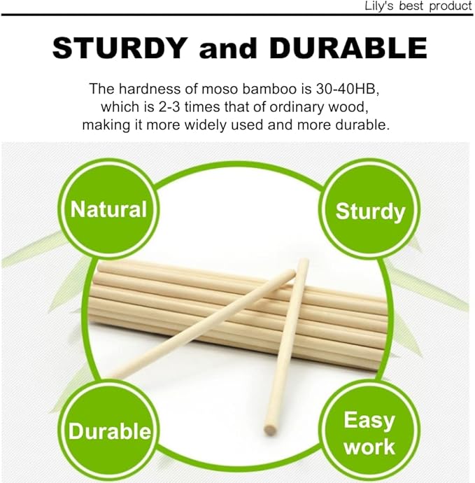HOPELF 25PCS Bamboo Sticks - 3/8 x 17.5 Inch Dowel Rods for Crafts, Hardwood Assortment, DIYers