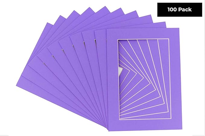 11x14 Mat for 8.5x11 Photo - Precut Light Purple Picture Matboard for Frames 11 x 14 Inches - Bevel Cut to Display Art 8.5 x 11 Inches - Acid Free Pack of 100 MATS with Backing Boards & Clear Bags