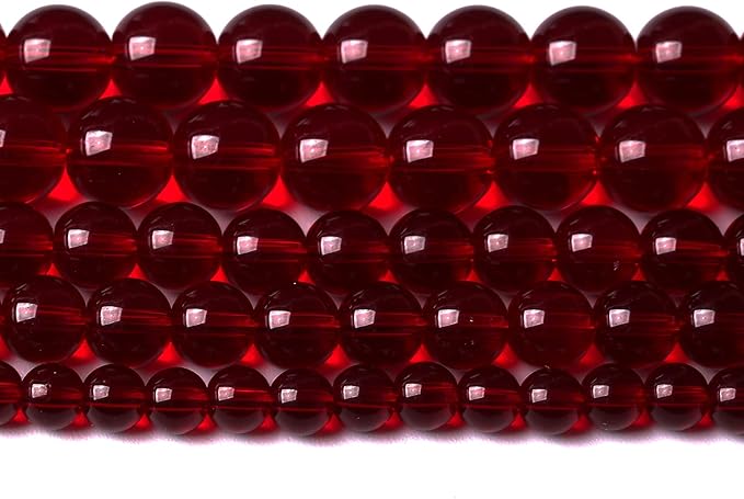 102pcs 8mm Smooth Garnet Red Glass Crystal Round Loose BeadsFor Jewelry Making DIY Bracelet Necklace Accessories 32" 2 Strand