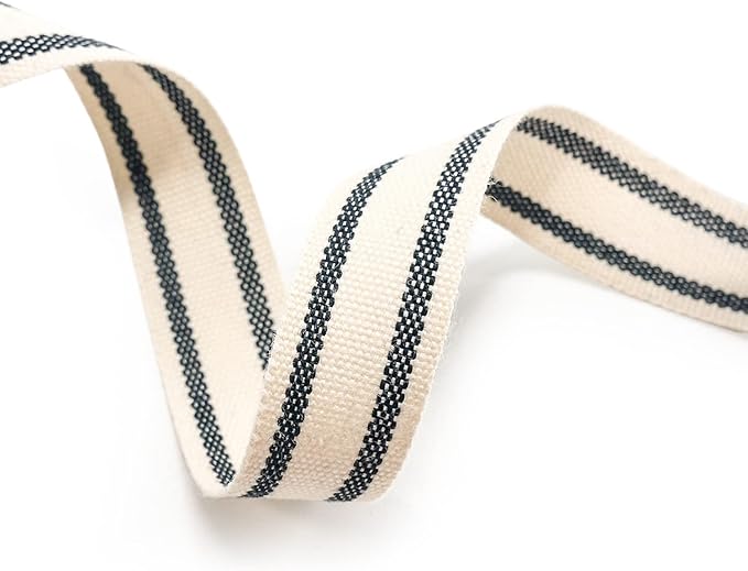 CT CRAFT LLC Ivory Cotton Black Stripes Ribbon 5/8" x 10 Yards for Home Décor Gift Present Wrapping DIY Crafts Birthday Wedding Bouquet Christmas