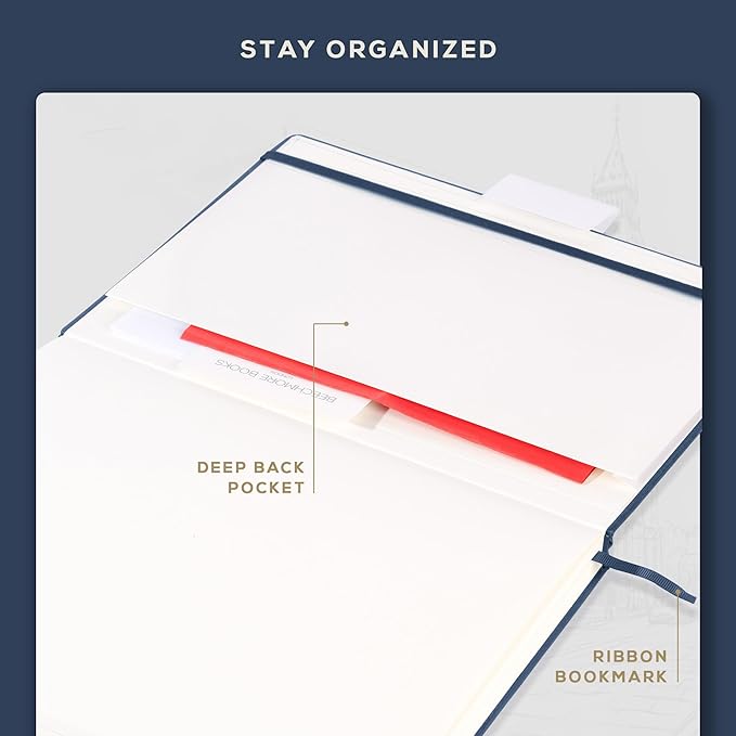 Beechmore Books A3 Sketchbook – 11.7x16.5 Premium Vegan Leather Bound Extra Large Sketch Book Hardcover, 160gsm 160 Perforated Ivory Pages, Blank Sketch Pad, Gift Boxed, Back Pocket, Ribbon Bookmark
