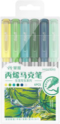 6 Color Acrylic Paint Markers, Brush Tip Acrylic Paint Pens With Visual Ink Window, Fabric Paint Markers for Clothes, Textile - High Coverage on Wood, Glass, Rock - DIY Art Supplies for Kids, Adults
