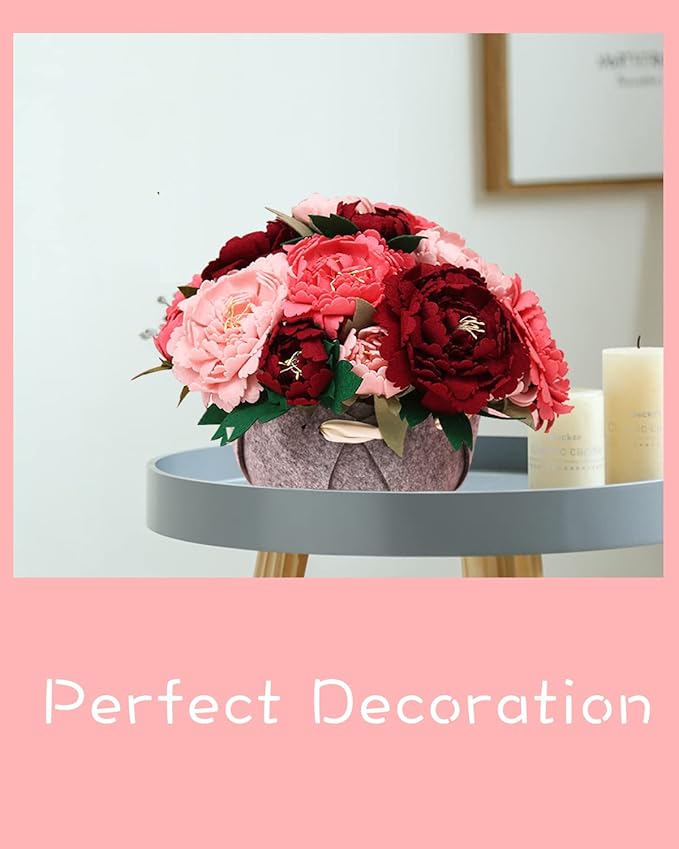 BAZIMA DIY Felt Flower Art Craft Kit, DIY Felt Peony Pot Bonsai Kit,18 Peonies,Floral Gifts