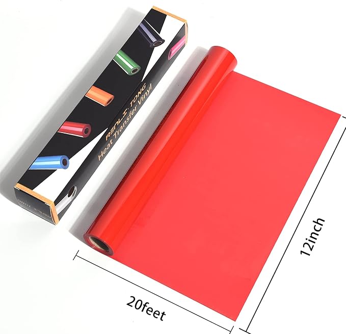 RENLITONG Red Iron on Vinyl 12Inch by 20ft Roll HTV Heat Transfer Vinyl for T-Shirt HTV Rolls for All Cutter Machine - Easy to Cut & Weed for Heat Transfer Design