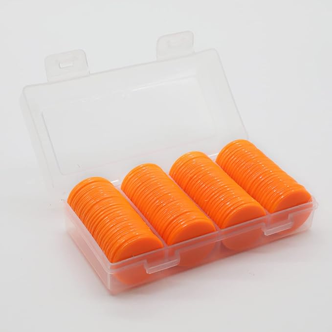 Set of 100 Opaque Plastic Learning Counters Mini Poker Chips Game Tokens with Storage Box (Orange, 1.26 Inch)