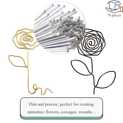 HAHIYO 18Gauge White Paper-Wrapped Metal Floral Wire 14 Inches(36cm), 70 Pack Flexible Paddle Wires Florist Wire Garden Wires for Craft Christmas Wreath Flower Arrangement Bouquet Wrapping Wedding DIY