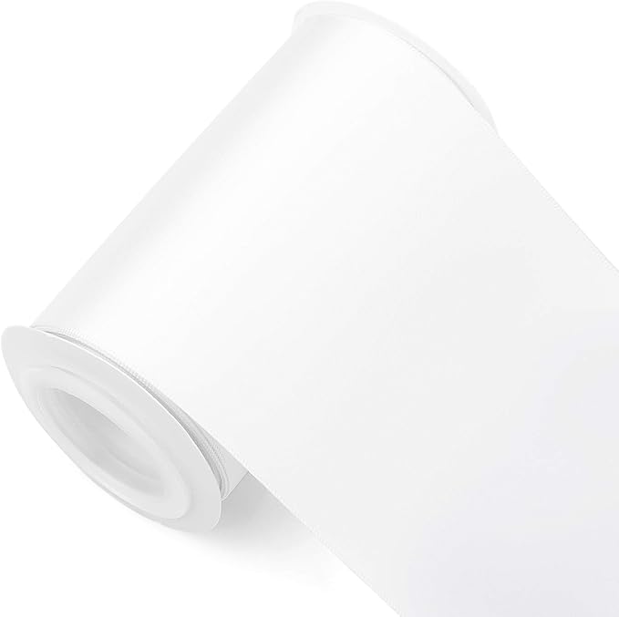 Humphrey's Craft 4 Inch White Double Faced Satin Ribbon - 5 Yards White Ribbon for Crafts Gift Wrapping Cutting Ceremony Decoration Sewing Chair Sash Wedding and Dining Tables.