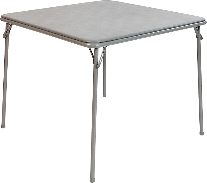 EMMA + OLIVER 33.5" Square Multipurpose Folding Card Table for 4 Players, Portable Square Folding Table with Padded Vinyl Top, Gray